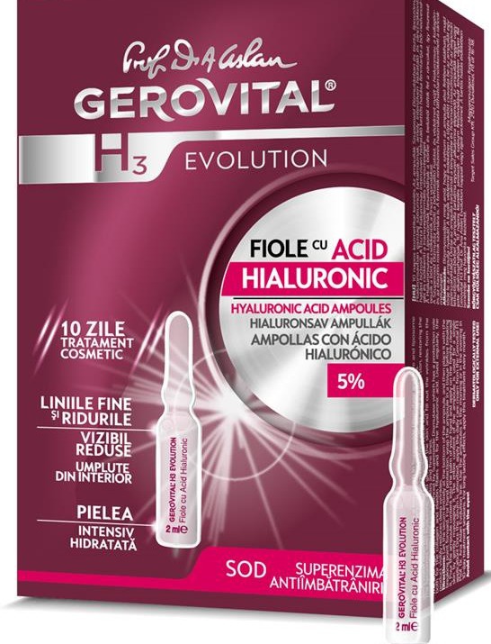 GEROVITAL H3 EVOLUTION Fiole pentru față cu acid hialuronic, 10 fiole x 2 ml