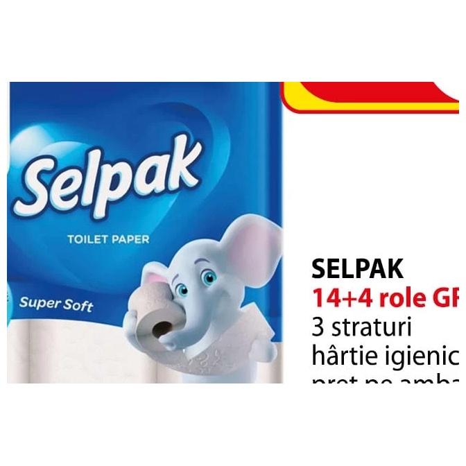 Selpak hârtie igienică, 14+4 role gratis, 3 straturi