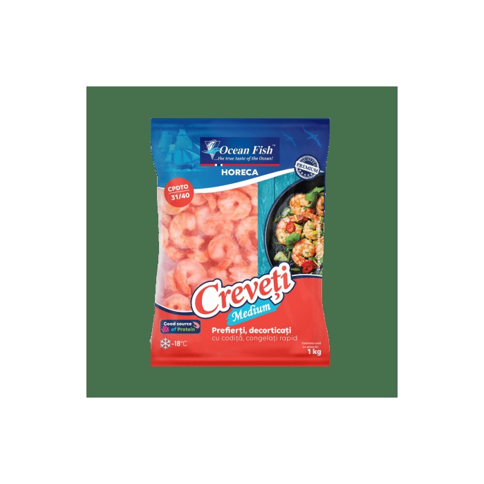 Ocean Fish creveți fierți decorticați congelați cal. 21/30 500 g