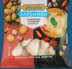Вареники з картоплею та грибами ТМ Левада, 800г. 28.09–11.10.2026; ЛотОК, Київ/Київська обл.; за наявності; грн з ПДВ.