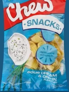 Снеки зі смаком сметани з цибулі, ТМ Chew!, 140г за підписом; вага на упаковці нерозбірлива; ЛотОК, Київ і Київська обл.; 28.09–11.10.2026; за наявності; грн з ПДВ.