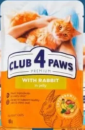 Корм для котів кролик в желе / лосось в желе / ягня в соусі, ТМ Club 4 Paws, 85г; ЛотОК, Київ і Київська обл.; 28.09–11.10.2026; за наявності; грн з ПДВ.