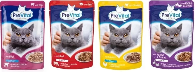Корм для котів PREVITAL, 100 г, в асортименті: телятина; яловичина; курка; кролик з індичкою; 28.09–18.10