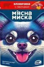 Корм для собак М’ЯСНА МИСКА, 100 г, в асортименті: з індичкою; яловичина з овочами; 28.09–18.10