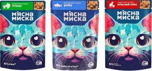 Корм для котів М’ЯСНА МИСКА, 100 г, в асортименті: індичка з печінкою, птиця, риба, м’ясний мікс; 28.09–18.10