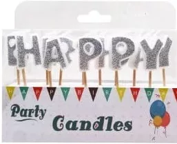 Свічка для торта «Happy Birthday»; на фото напис HAPPY, арт. 110347; 28.09–18.10