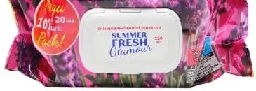 Серветки вологі SUMMER FRESH Glamour, 120 шт./уп. (100+20 на упаковці); 28.09–18.10