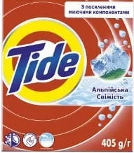 Порошок для ручного прання TIDE Альпійська свіжість, 405 г; арт. 142096; на упаковці «на 35% більше порошку всередині»; 28.09–18.10