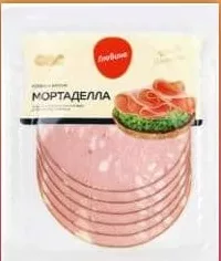 Ковбаса варена вищого ґатунку ТМ Глобино, 105г; на пакуванні Мортаделла; 29.09–12.10.2026; до вичерпання обмежених запасів; можливо не в усіх VARUS; грн з ПДВ.