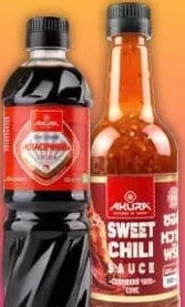 Соус ТМ Акура, 500г, асорті; підпис: соєвий, на фото також Sweet Chili; від 32,50 грн/шт; 29.09–12.10.2026; до вичерпання обмежених запасів; можливо не в усіх VARUS; грн з ПДВ.