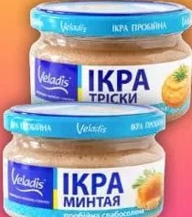 Ікра минтая, тріски, пробійна, Веладіс, 180 г; 29.09–12.10.26; грн з ПДВ; може не у всіх VARUS; до вичерпання акц. запасів