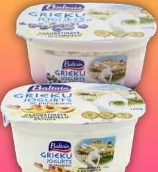 Йогурт Грецький з персиком, з чорницею, Балтаіз, 160 г; Латвія; 29.09–12.10.26; грн з ПДВ; може не у всіх VARUS; до вичерпання акц. запасів