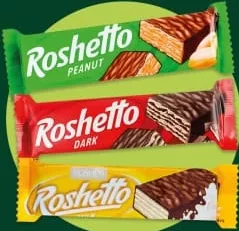 Батончик вафельний Roshen Roshetto Milk/Dark/Peanut,34г; 30.09–13.10.26; не всі магазини; запас обм.; не оптом; крім окуп.Криму та зон нинішніх/минулих боїв