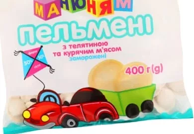 Пельмені Ласка Ма-ню-ням з м'ясом курки та телятиною,400г; 30.09–13.10.26; не всі магазини; запас обм.; не оптом; крім окуп.Криму та зон нинішніх/минулих боїв