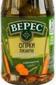 Огірки Верес пікантні мариновані, 435г; 30.09–13.10.26; запас обмеж.; не всі магазини; без опту; крім окупованого Криму й територій нинішніх/минулих бойових дій