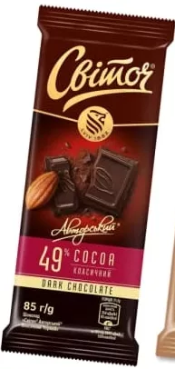 Шоколад Світоч, асорті, 85 г/90 г; у підписі молочний, на фото темний; 30.09–13.10.26; запас обмеж.; не оптом; не всі магазини ЕКО України; крім окуп. АР Крим і зон нинішніх/минулих бойових дій