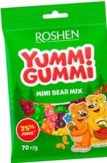Цукерки Roshen Yummi Gummi (на пак. Yumm! Gummi), желейні асорті 70г;від 20,90грн;30.09–13.10.26;запас обмеж.;не оптом;не всі магазини;крім окуп. Криму й зон нинішніх/минулих боїв
