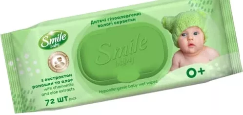 Вологі дитячі серветки Smile Baby, екстракти ромашки й алое, 72шт;30.09–13.10.26;запас обмеж.;не оптом;не всі магазини;крім окуп. Криму й зон нинішніх/минулих боїв