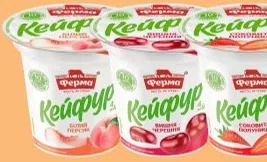 Йогурт «Кейфур» в асортименті ТМ «Ферма», 250 г; зображено персик, вишня-черешня, полуниця; 29.09–12.10.2026; за наявності в магазині