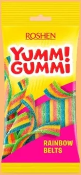 Цукерки желейні Roshen, 70 г; підпис: YUMMI GUMMI REINBOW BELTS; упаковка: YUMM! GUMMI RAINBOW BELTS; 29.09–12.10.2026; за наявності в магазині
