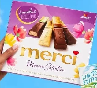 Цукерки шоколадні MERCI, асортимент, 210 г або 250 г; 1 уп. 399 грн, від 2 однакових уп. 239 грн/уп.; 30.09–20.10.2026; лише ТЦ METRO; картка; за наявності; крім ООС/тимчасово окуп. тер.; з ПДВ