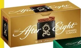 After Eight NESTLÉ, 200 г, м’ята/карамель; 149 грн/уп., раніше 277 грн; −45%. Підпис: чорний шоколад; карамельна пачка: молочний; 30.09–20.10.2026; лише ТЦ METRO; картка; за наявності; крім ООС/тимчасово окуп. тер.; з ПДВ