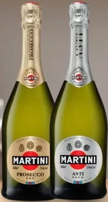 Вино ігристе біле MARTINI, 0.75 л: Prosecco сухе, Asti солодке; 1 шт від 525,00; від 2 однакових шт 399,00/шт.;лише ТЦ METRO;картка;за наявності;без зони ООС/ТОТ;30.09–20.10.2026;з ПДВ