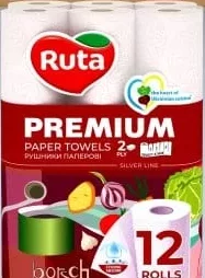 RUTA Premium Borsch рушники паперові 2-шарові, 12 рул.; лише ТЦ METRO UA, крім ООС/окуп. тер.; з карткою, за наявності; 30.09–20.10.2026; з ПДВ