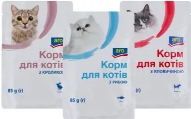 ARO вологий корм котам, 85 г: 1 шт. 10,60; від 12 однакових 9,90 грн/шт.; лише ТЦ METRO UA, крім ООС/окуп. тер.; з карткою, за наявності; 30.09–20.10.2026; з ПДВ