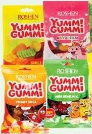 Цукерки Yummi Gummi Funny Cola/Mini Bear Mix/Pasta/Banana Land/Smile Mix/Daydream, желейні 70г «Рошен»; 29.09–12.10.2026; кількість обмежена; не оптом