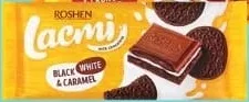 від 44.90 (було від 70.40): Roshen шоколад Lacmi Fun&Crispy / чорний 56% 85г / з мол. начинкою й печивом / Black White&Caramel 100г / полуниця-панакота / молочний / цілий мигдаль 90г; 29.09–12.10.2026; запаси обмежені; не оптом