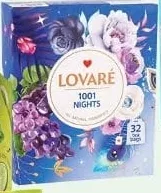 Lovare чай 1001 Ніч (виноград) / Бризки шампанського (суниця), бленди чорного й зеленого 32×2г; Цитрусова меліса, трав’яно-зелений бленд, лимон 32×1,5г; 29.09–12.10.2026; запаси обмежені; не оптом