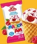 Морозиво Ласунка Малюк-Ам, пломбір 15% у вафельному цукровому стакані: малина 95г; какао 80г. Лише Бадьорий, 01–28.10.26; за наявності акц. товару; можливі ліміти к-ті.