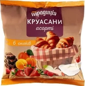Круасани асорті 180 г, Традиція, 6 смаків; 01.10.26 08:00–14.10.26 23:00; за наявності; усі/деякі магазини; бали Родина не нарах.; стара=середня по мережі