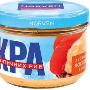 Ікра атлантичних риб з копченим лососем у білому соусі, 160 г Norven; 01.10 08:00–14.10.2026 23:00; до вичерпання; в усіх/деяких магазинах; бали Родина не нарах.; стара=середня мережі