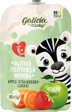 Пюре baby яблуко-полуниця-морква, 90 г Galicia; 01.10 08:00–14.10.2026 23:00; до вичерпання; всі/деякі магазини; бали Родина не нарах.; стара=середньостат. мережі