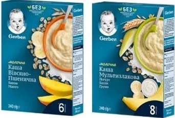 Каша молочна вівсяно-пшенична банан-манго, мультизлакова йогурт-банан-груша, 240 г Gerber; 01.10 08:00–14.10.2026 23:00; до вичерпання; всі/деякі магазини; бали Родина не нарах.