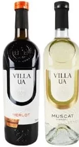 Villa UA вино: біле напівсолодке Мускат 9–12%/червоне сухе Мерло 10–13%, 0,75 л; 01.10.2026 08:00–14.10.2026 23:00; за наявності; усі/деякі магаз.; бали Родина не нараховуються; стара=середньостат. ціна мережі; ціни змінні