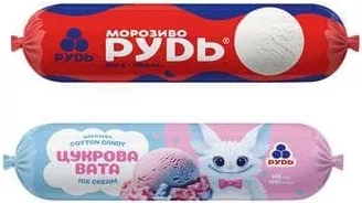 Морозиво Рудь: Цукрова вата, Пломбір, 500 г; 600 г, Україна; лише магазини з каталогу; 01.10–02.11.2026; за наявності; з ПДВ