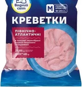 Креветки в панцирі 90/120 Водний світ, Україна: підпис 800 г; на упаковці також 400 г; лише магазини з каталогу; 01.10–02.11.2026; за наявності; з ПДВ
