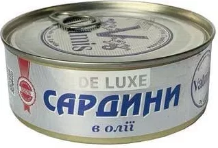 Сардина атлантична Valmis DeLuxe в олії, 240 г; Таїланд; Лише магазини каталогу; 01.10–02.11.2026; за наявності; грн з ПДВ.