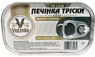 Печінка тріски Valmis DeLuxe, 115 г; Литва; Лише магазини каталогу; 01.10–02.11.2026; за наявності; грн з ПДВ.