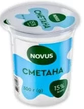 Сметана 15%, NOVUS, 300 г; 01–14.10.2026; за наявності; може діяти не в усіх магазинах; з ПДВ.