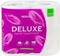 Туалетний папір Deluxe білий 3-шаровий, NOVUS, 4 шт / уп; 29.09–12.10.2026; за наявності; може діяти не в усіх магазинах; з ПДВ.