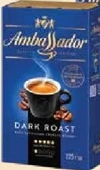 Кава мелена Ambassador Dark Roast, 225 г; 01–21.10.26; лояльність; у цьому магазині; доки є.; 12+1 в чеку: найдешевший 13-й 0,10 грн