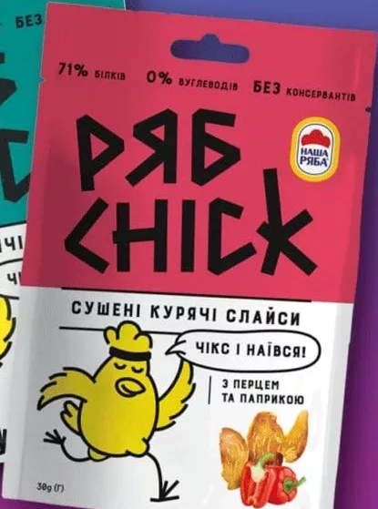 Слайси курячі РябChick з соєвим соусом, з перцем та паприкою, 30 г; 65,90 грн/шт при купівлі від 2 шт; 1 шт = 75,90 грн; 01–14.10.2026; асортимент може різнитись; ціни можуть змінитись; стара = середня мережі до акції