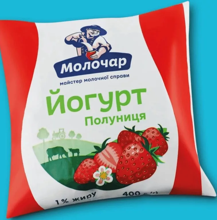 Йогурт 1%, персик, полуниця, Молочар, 400г; 01–14.10.2026; асортимент може різнитися; ціни можуть змінюватися; стара=середня в мережі до акції