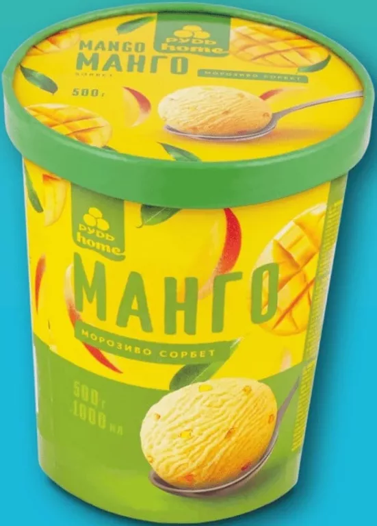 Морозиво-сорбет «Манго» ТМ Рудь, 500 г/1000 мл; Сімі/Сім23 01–14.10.2026; може бути не в усіх магазинах; ціни можуть змінюватись