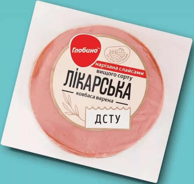 Ковбаса «Лікарська», вищий сорт, нарізка, ТМ Глобино, 275 г; Сімі/Сім23 01–14.10.2026; може бути не в усіх магазинах; ціни можуть змінюватись; стара: середня мережі до акції