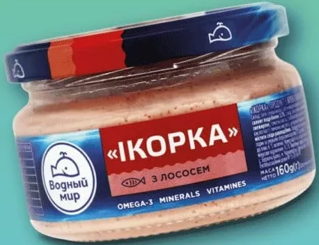 Паста «Ікорка», 160 г; підпис ТМ Водний світ; упаковка: Водный мир, з лососем; Сімі/Сім23 01–14.10.2026; може бути не в усіх магазинах; ціни можуть змінюватись; стара: середня мережі до акції